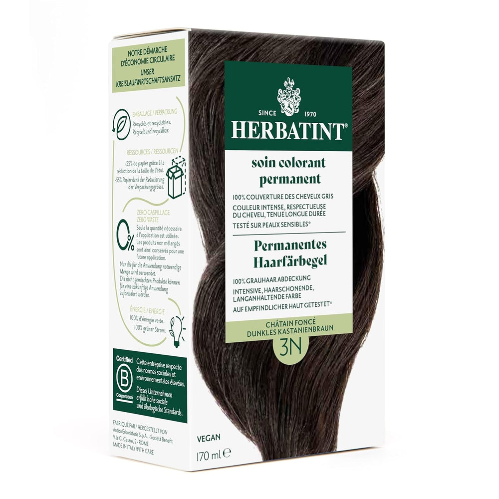 Gel colorant capillaire permanent 6N Blond foncé - 170 ml I Sans ammoniaque, couverture à 100% des cheveux gris I Testé sur peaux sensibles, aux 8 extraits végétaux Teinture capillaire Naty Shop 3N Châtain foncé