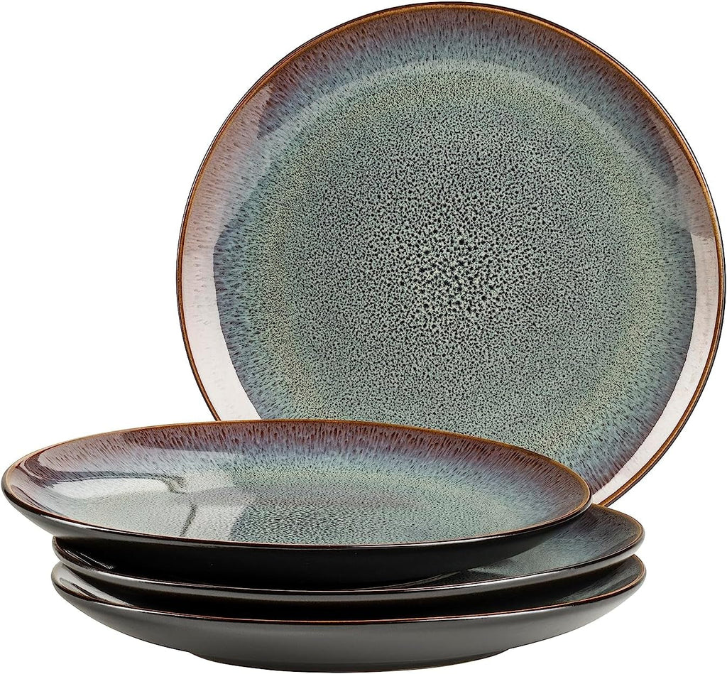 MÄSER 934100 Serie Teona, Keramik Geschirr Set Für 4 Personen Mit Grün-Brauner Reaktivglasur, 20-Teiliges Kombiservice in Modern Dezenten Coupe-Formen, Steinzeug Seturi vesela masa Naty Shop Dessertteller