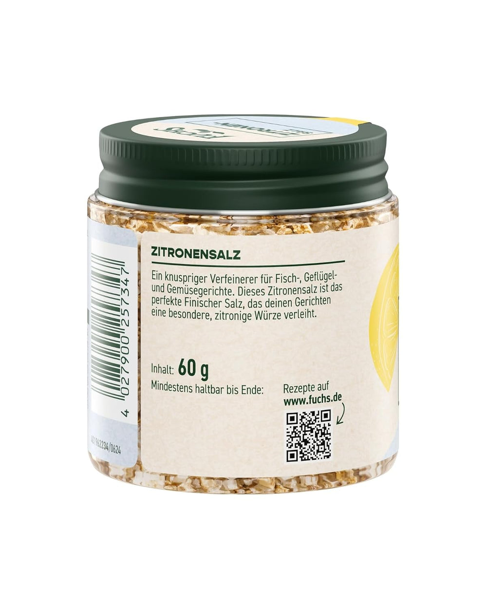Fuchs Gewürze - Citronensalz | Garniture avec flocons de pyramide et Zitrone | Crunchy Préparation pour Poissons et Gemmes | Sel de citron de qualité supérieure | 60 g dans du wiederverschließbaren Gewürzglas