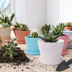 Grands pots de fleurs en plastique de 20 cm avec soucoupes, pots de fleurs blancs à arrosage automatique avec soucoupes, pots de semis en plastique, pots épais pour plantation intérieure et extérieure (6 pièces)