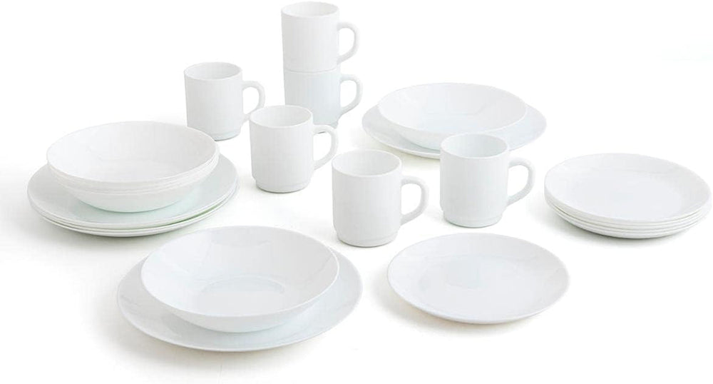 Set complet de veselă albă pentru 6 persoane, 24 de piese, 6 farfurii de cină, 6 farfurii de sumă, 6 farfurii de desert și 6 cești, multicolor, 24 de piese