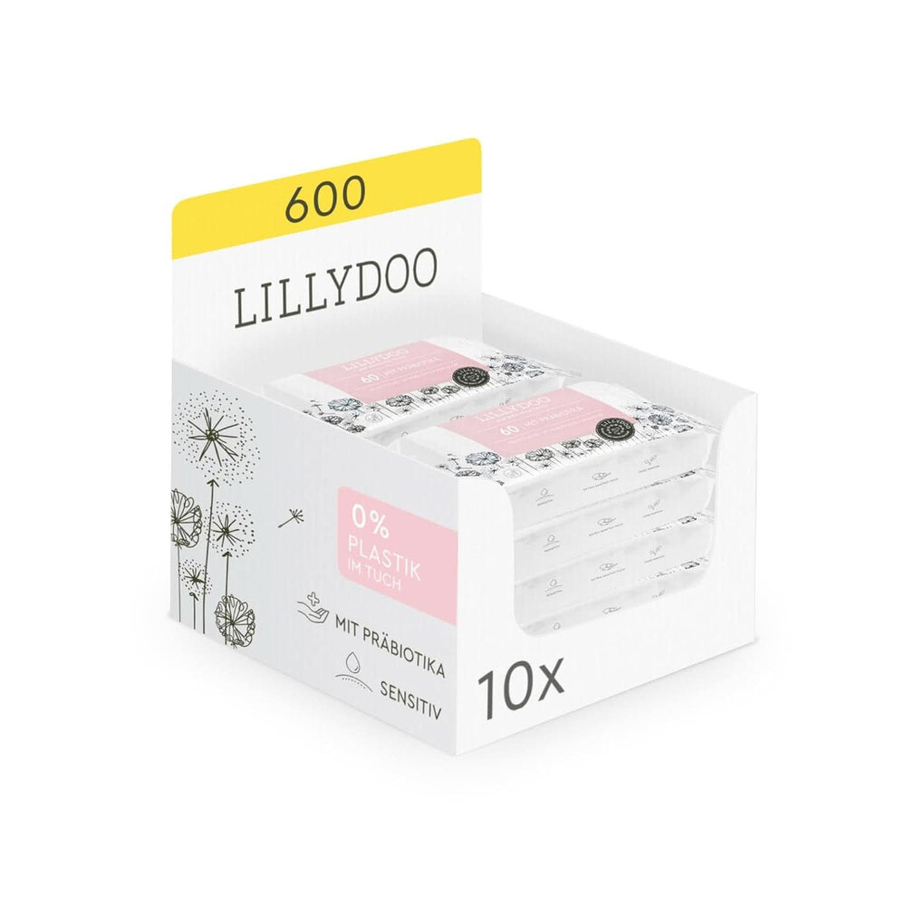 LILLYDOO lingettes humides aux prébiotiques, lingettes 100% sans plastique et sans parfum (FSC Mix) Lingettes humides bébé Naty Shop 10 x 60 lingettes