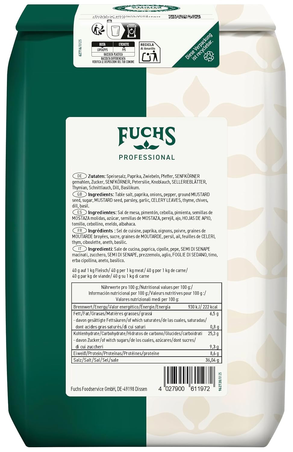 - Spieß- und Grillbraten Würzmischung | Gewürz für Spießgerichte, également pour Gemüspieße Geeignet | Qualité professionnelle pour grossistes | Sac recyclable de 1,5 kg