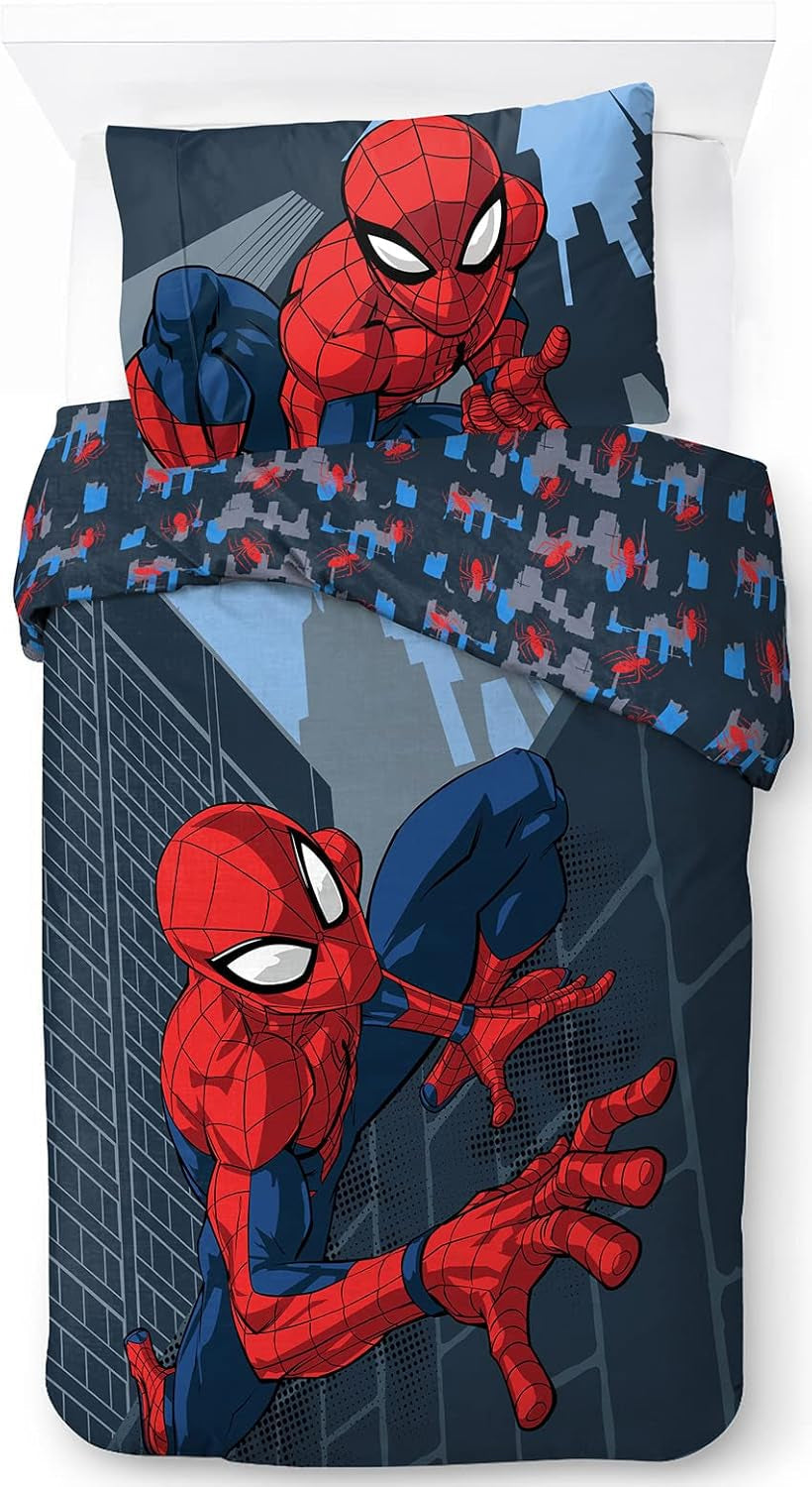 Parure de lit enfant unisexe, princesses et super-héros, 100% coton Parure de lit enfant Naty Shop Bleu - Spiderman 135X200/50X70 (2 Pièces)