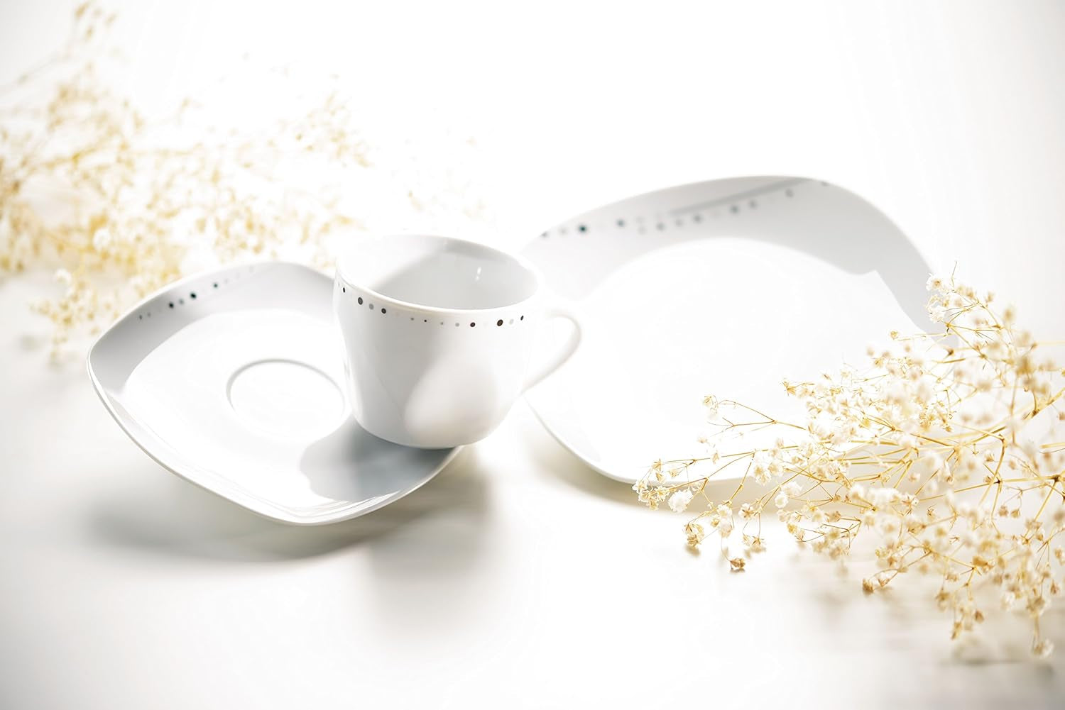 Mäser Fadilla Series Service de table combiné 42 pièces en porcelaine pour 6 personnes Blanc Noir Gris