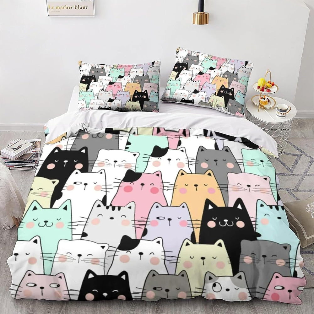 Kids Mädchen Cute Katze Kitty Katzenmotif Bettwäsche Kinder Katzenbettwäsche Kinderbettwäsche Lit Housse de Couette Ensemble de Literie 135×200Cm