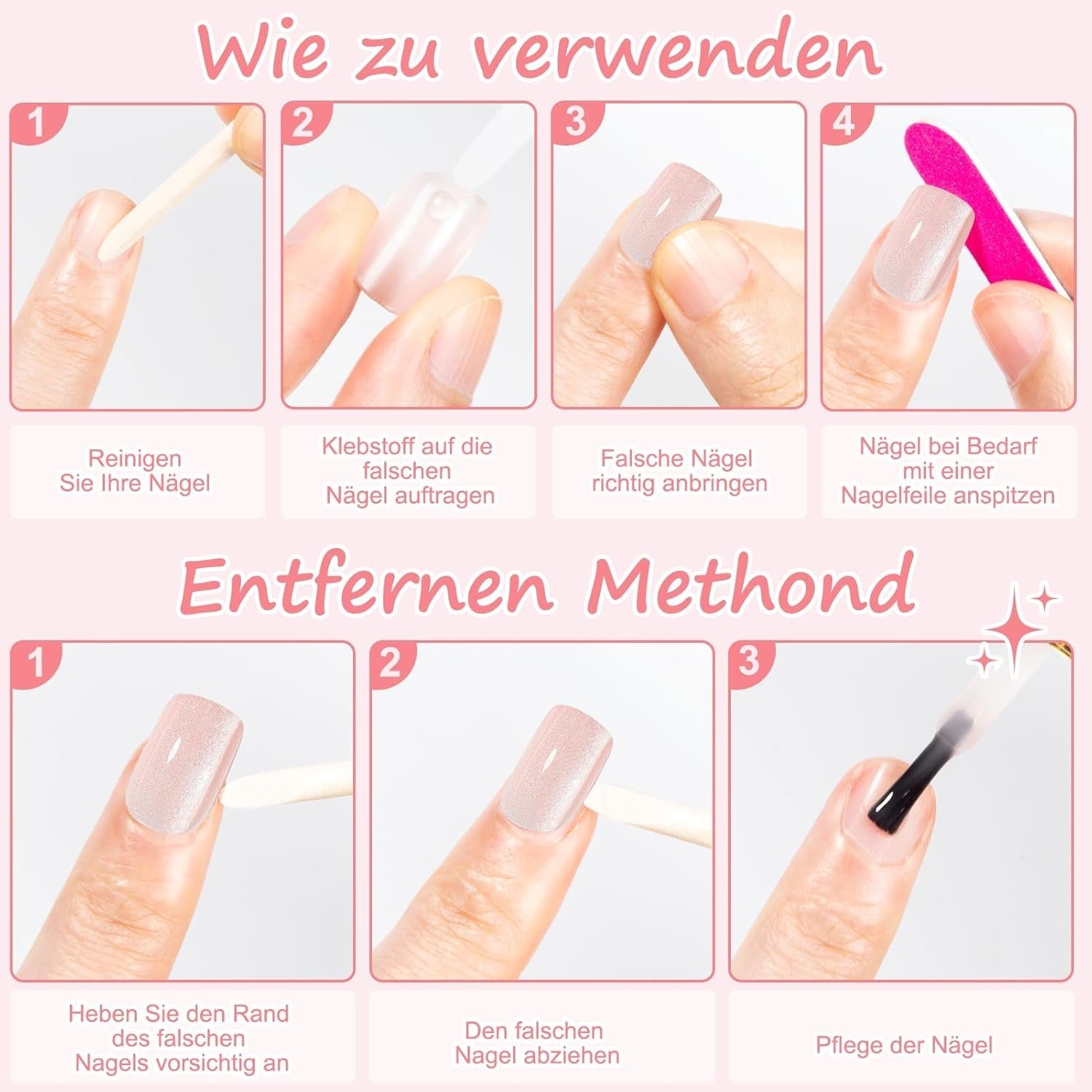 Kiiwah 48 pièces ongles carrés courts ongles artificiels roses colle sur bouts d'ongles courts faux ongles