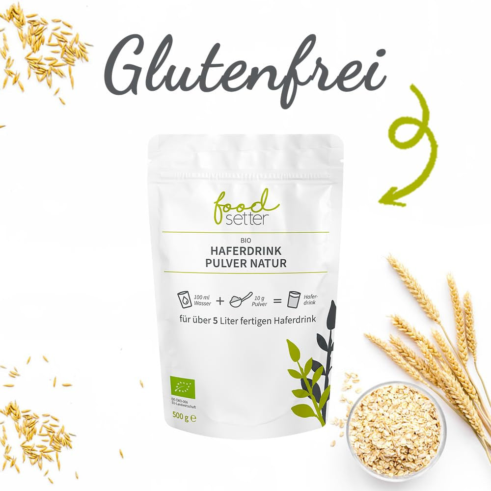 foodsetter Bio Haferdrink Pulver | Sachet de 500g | Poudre de Hafer | Haferpulver instantané | Bio-qualité | Végétalien | Sans gluten | Ohne Zuckerzusatz | 0,5 kg
