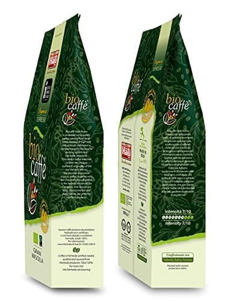 Caffè Haiti Roma Biocaffè Gran Miscela Café en grains 100% biologique/commerce équitable, 1 kg, certifié par l'Institut italien de l'espresso. Un expresso gourmand fabriqué en Italie. Torréfaction artisanale.