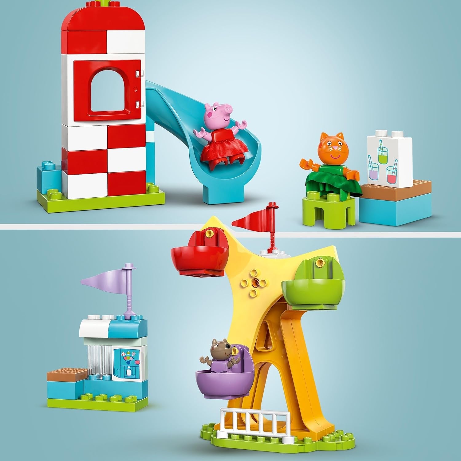 LEGO DUPLO Peppa Wutz Fairground - Jouets pour enfants et jouets de motricité à partir de 2 ans - Jeux préscolaires avec grande roue, toboggan et 3 figurines dont Mollie Kitty et Klausi Kläff - Cadeau pour les enfants 10453 Jeux de construction Besuche den LEGO-Store