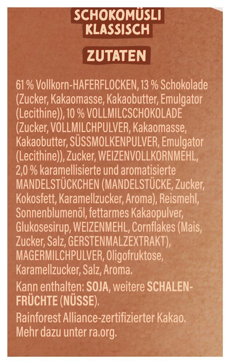 Dr. Oetker Vitalis Chocolate Muesli Classic : Muesli pour petit-déjeuner au chocolat au lait et noir, paquet de 7 (7 x 600 g)