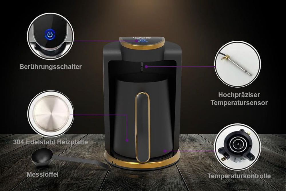 Café turc Inca | Machines turques Kahve | 250 ml (1 à 4 tasses) | 400W | IKM-01 | Protection contre les déversements et l'ébullition sans eau | Plaque chauffante en acier inoxydable | Arrêt automatique | Pour un café turc parfait