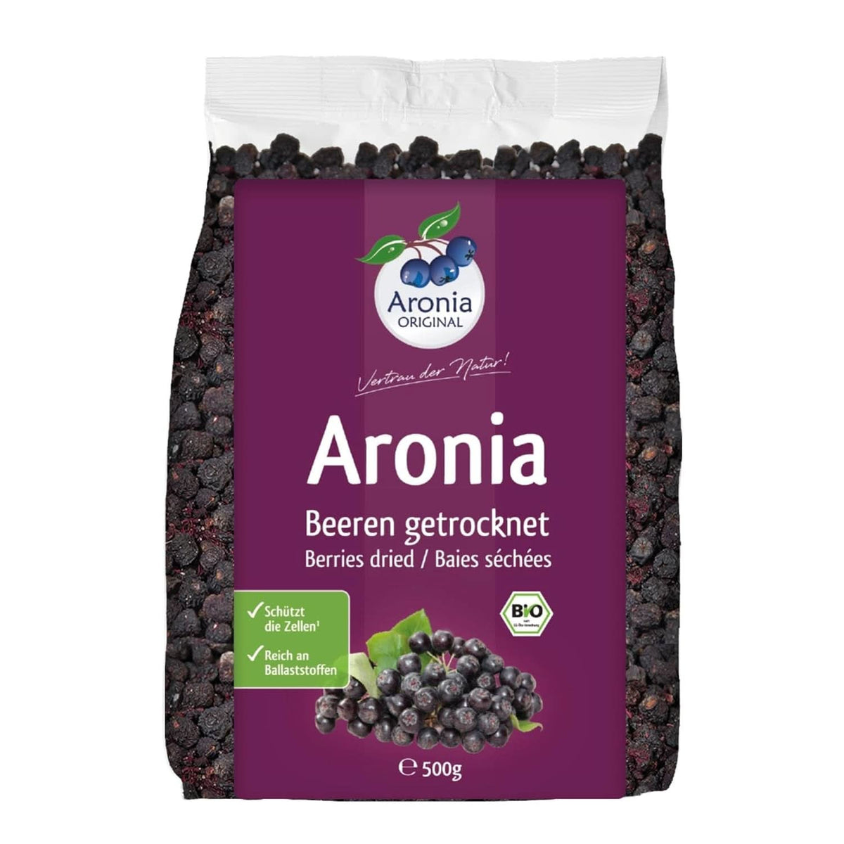 Aronia ORIGINAL, Fruits d'aronia déshydratés, sans conservateurs, sans sucre ajouté, 500 grammes Naty Shop produits déshydratés 500 grammes