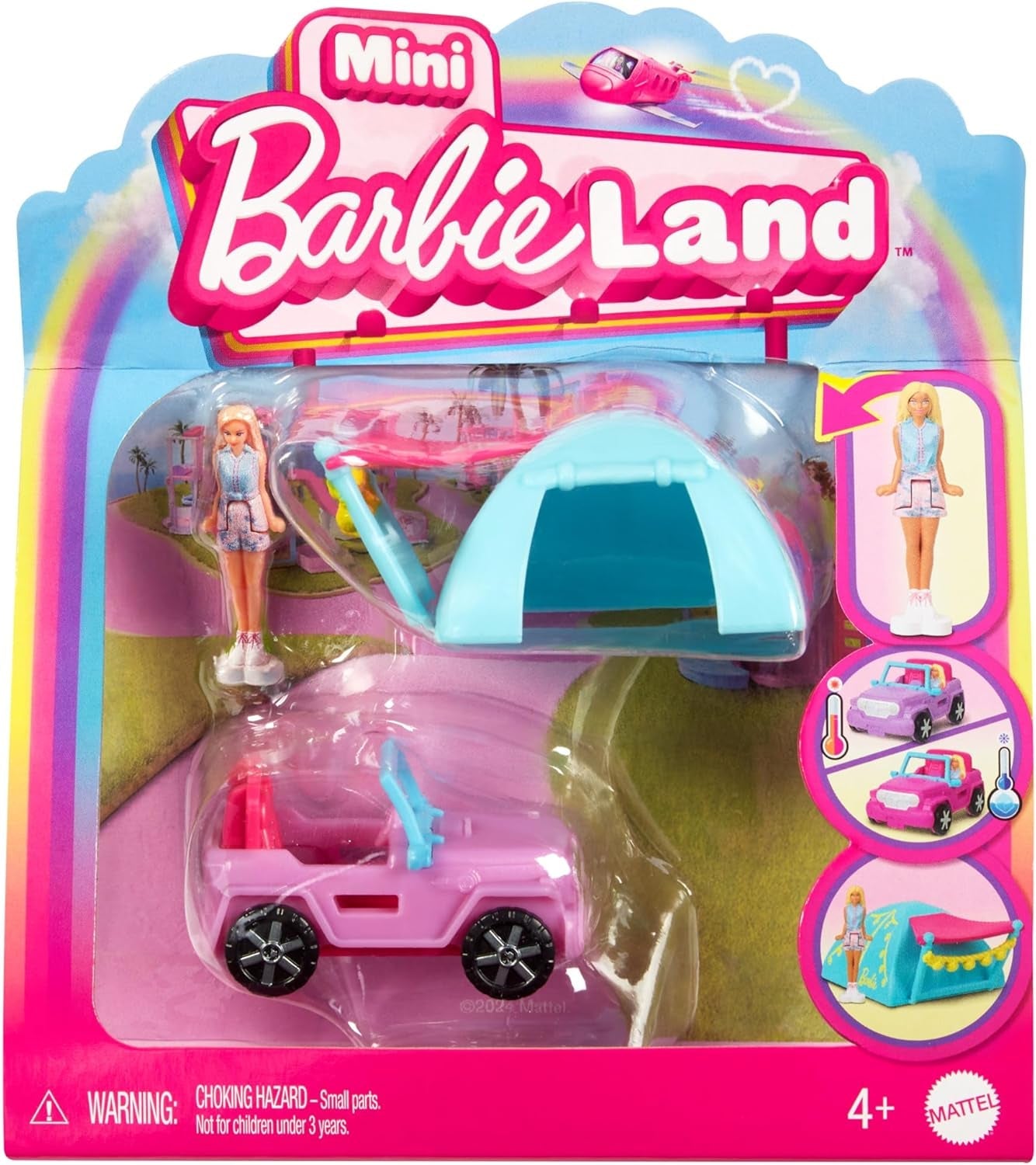 Barbie Mini BarbieLand Puppen- und Spielzeugfahrzeug-Sets, 1,5-Zoll-Puppe und ikonisches Spielzeugfahrzeug mit Farbwechsel-Überraschung, HYF40