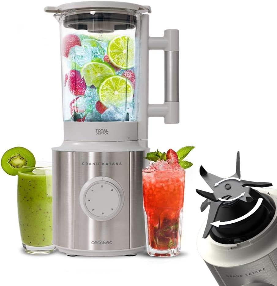 Cecotec Batteur sur socle Grand Katana 2700MAX Total Destroy W. Maximalleistung 2700W, Gegenläufige Technologie, 8-Klingen-Messer Mit Schwarzer Titanbeschichtung, Thermoresistenter Krug 1.8L Mother and Child Naty Shop Weiss