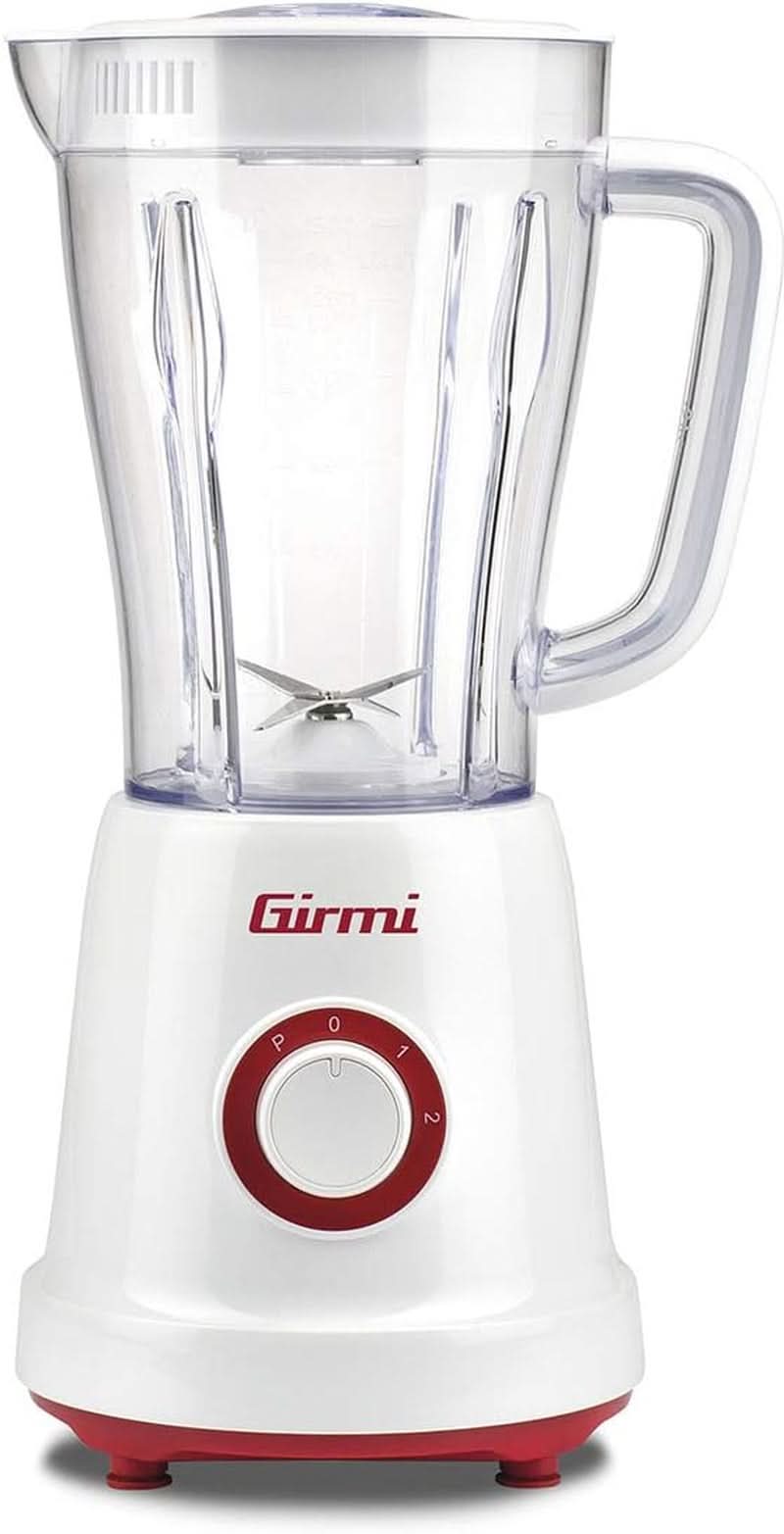 Girmi FR46 Mélangeur électrique, 1,5 litre, 2 vitesses avec fonction impulsion, 4 plaques de cuisson, plateau de mesure, balance avec balance, système de sécurité, blanc/rouge Kitchen Naty Shop