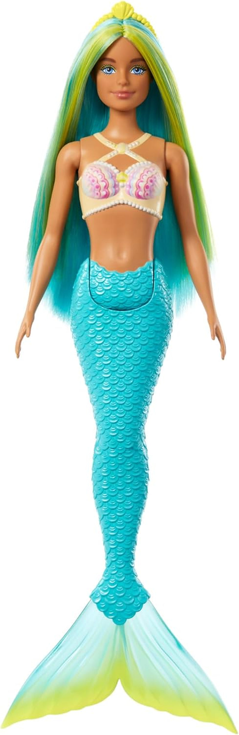 Poupée Barbie Sirène avec Cheveux Fantaisie Roses et Lilas avec Bandeau, Haut en Coquillage et Nageoire de Queue Bleu Lavande, HRR06 Naty Shop Dolls Sirène avec Nageoire Turquoise