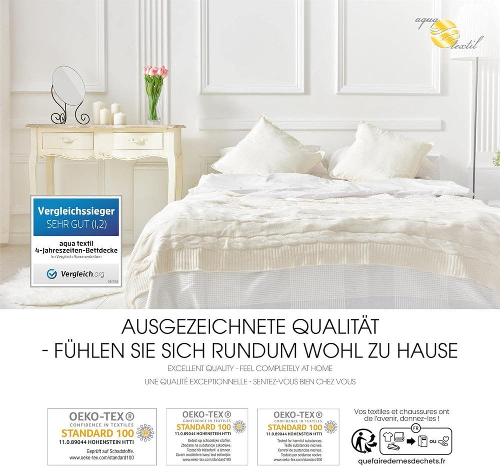 Aqua-Textil Couette 4 saisons 135X200Cm Couvertures nouées ensemble Hiver 800G Eté 600G Climatisation Couettes et couettes Oeko-Tex Naty Shop