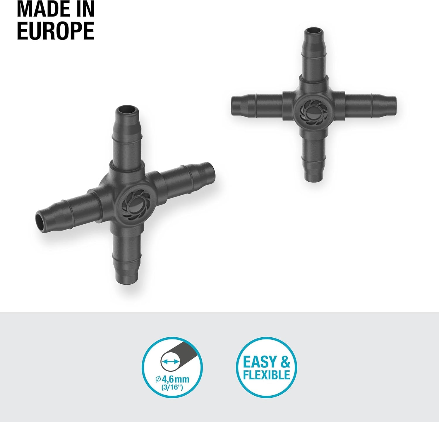 Gardena Micro-Drip-System - Racord transversal 4,6 mm (3/16 inch): Accesoriu pentru distribuție ramificată și linii de picurare, instalare fără îndoituri, cu tehnologie de conectare Easy & Flexible (13214-20)