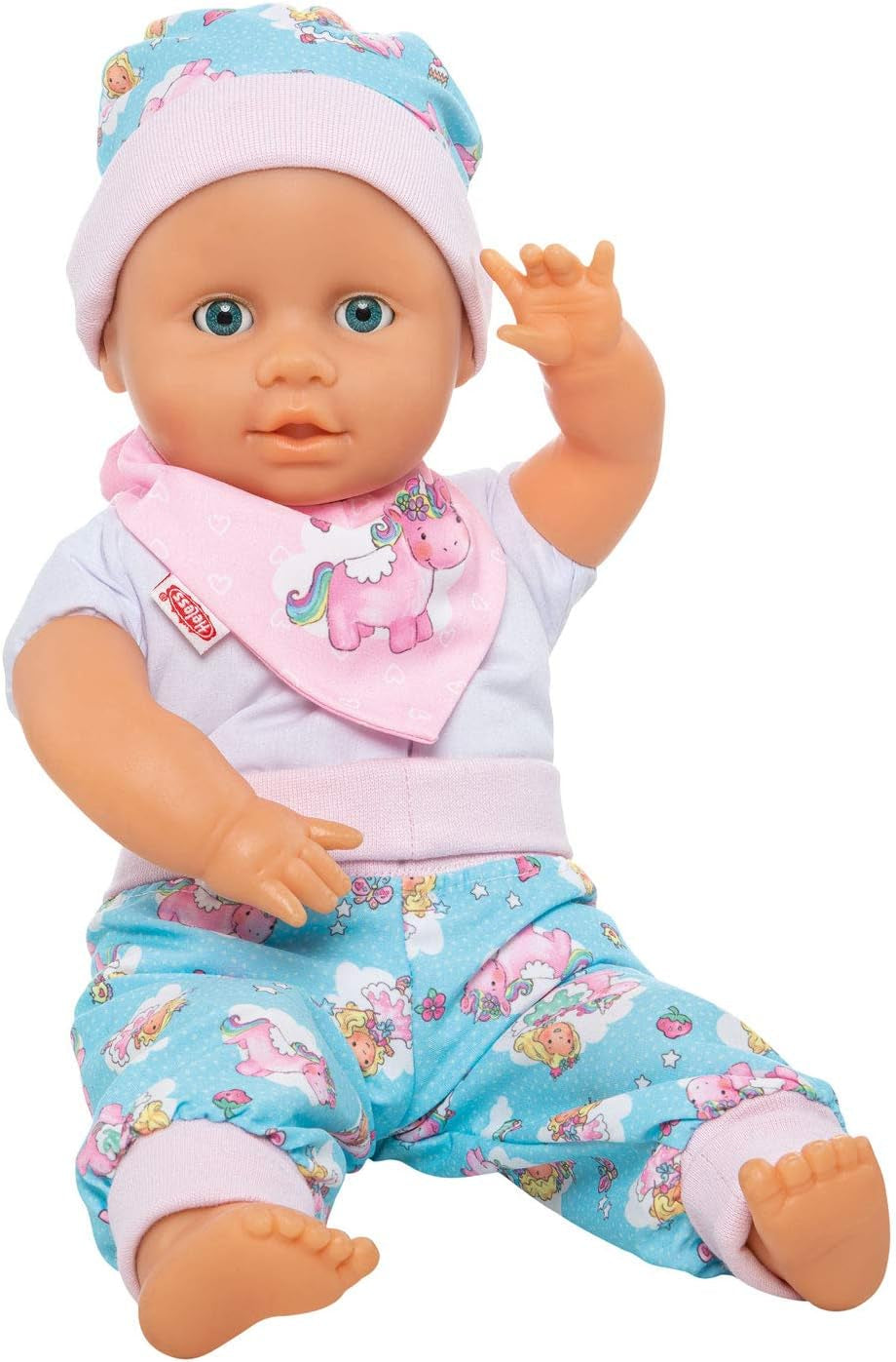 Heless 1080 - Bekleidungs-Set für Puppen im Design von Einhorn Emil und Fee Emma, 3 teilig mit Hose, Mütze und Halstuch, Größe 28 - 35 cm