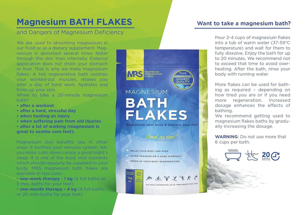 MRS Flocons de chlorure de magnésium 100% naturel - sels de bain idéaux pour un bain de pieds, un bain complet et contre les carences en magnésium - 4 Kg Douche et Bain Naty Shop