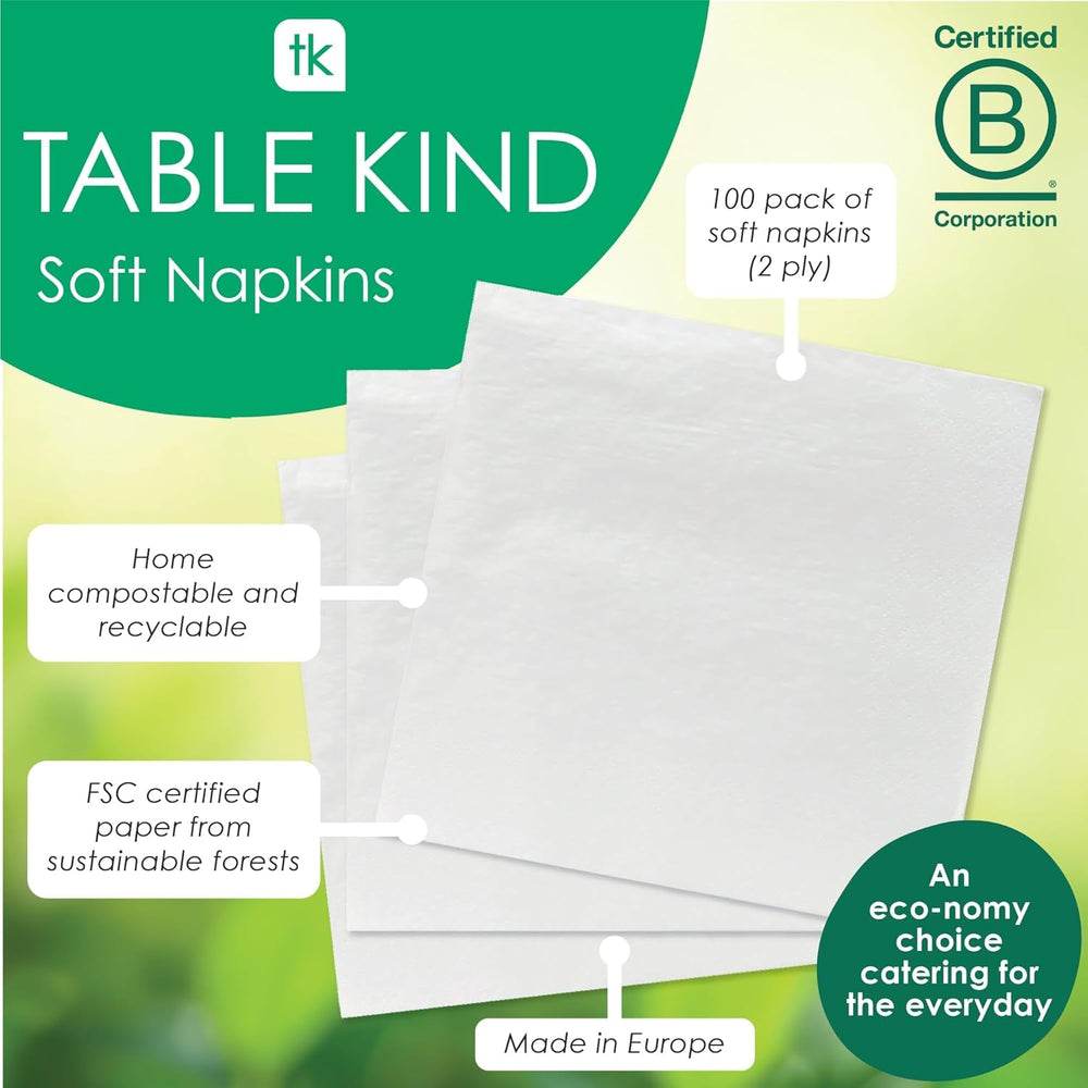 Table Kind 100 serviettes blanches douces en vrac, serviettes de haute qualité pour les fêtes, la restauration et un usage quotidien, FSC, durables et recyclables, fabriquées dans l'UE | 2 plis | 33 cm