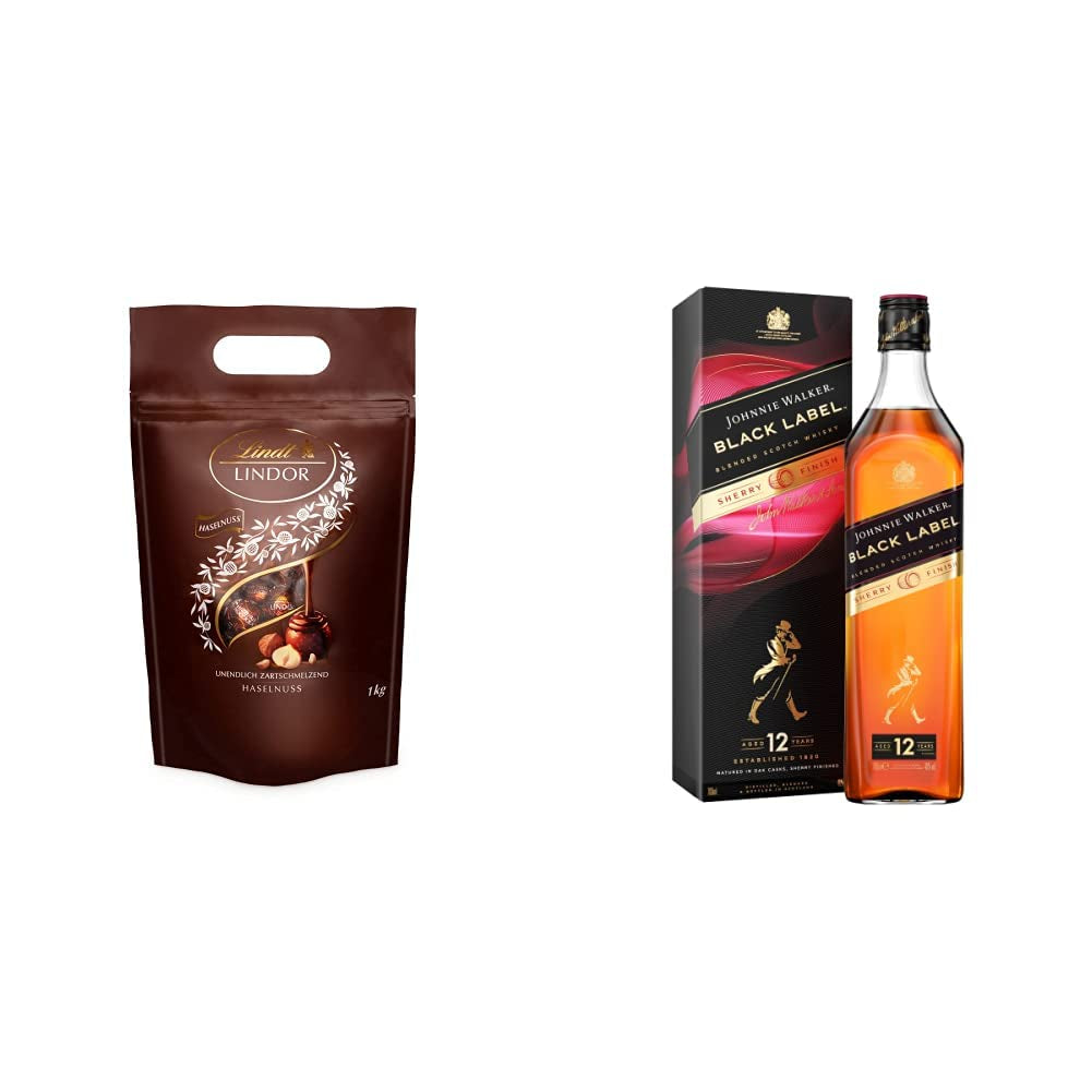 Boules de chocolat LINDOR aux noisettes, sac de 1 kg + fût Johnnie Walker Sherry 0,7 litre
