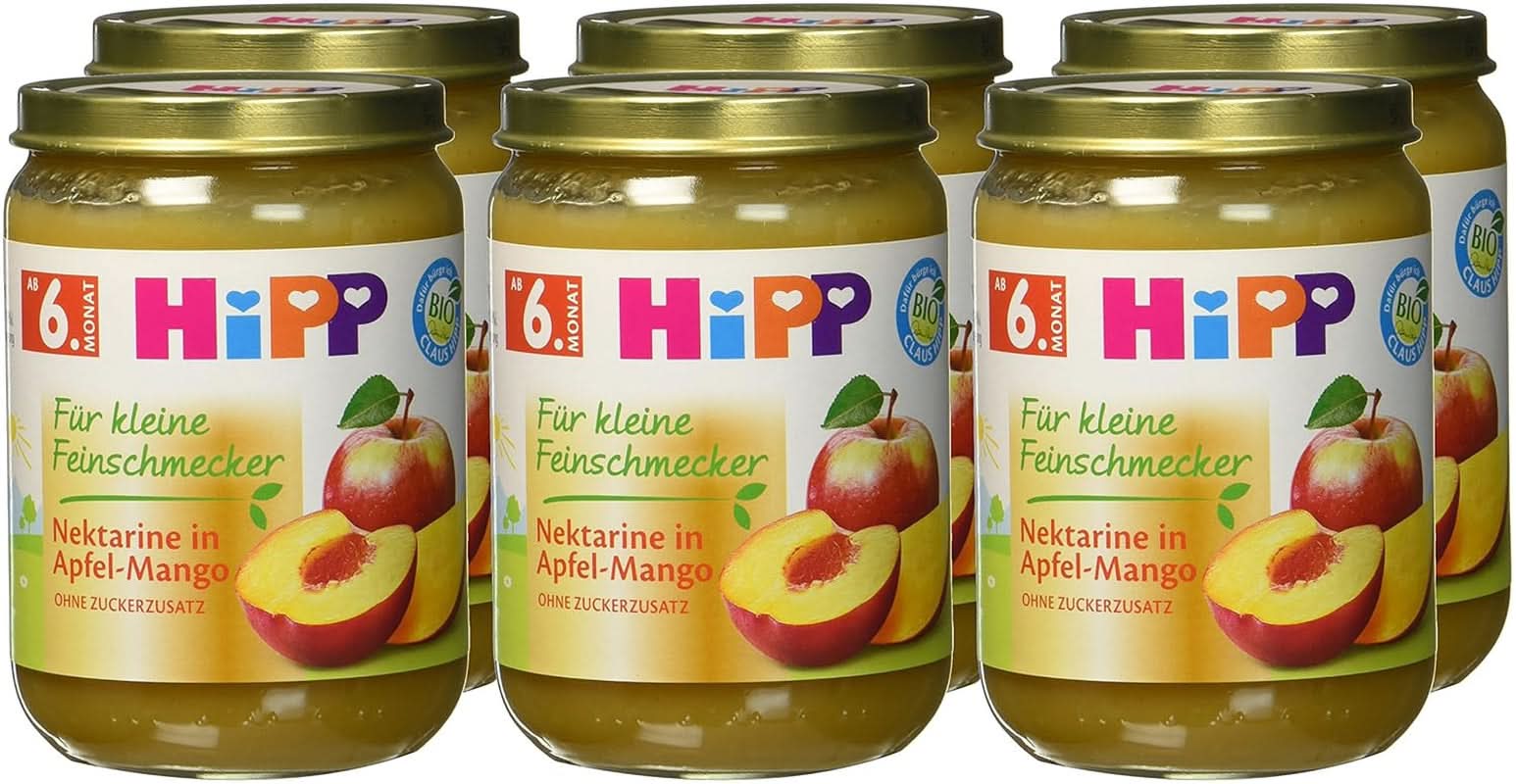 Hipp Pour les Petits Gourmets, Nectarines aux pommes et mangues, sans sucre ajouté, 6 X 190 grammes Mère et Enfant Naty Shop