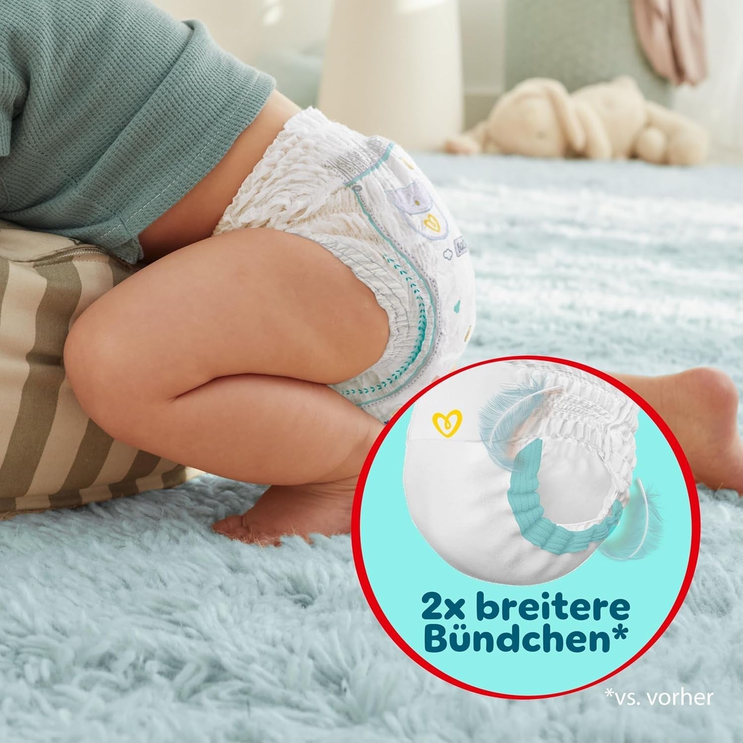 Pampers Premium Protection Pants Größe 6, 78 Windeln, 13kg-19kg, Mit 360° Passform, 2x breiteren Bündchen als vorher für Komfort & Schutz + 10 Stück Pampers Aqua Baby-Feuchttücher enthalten