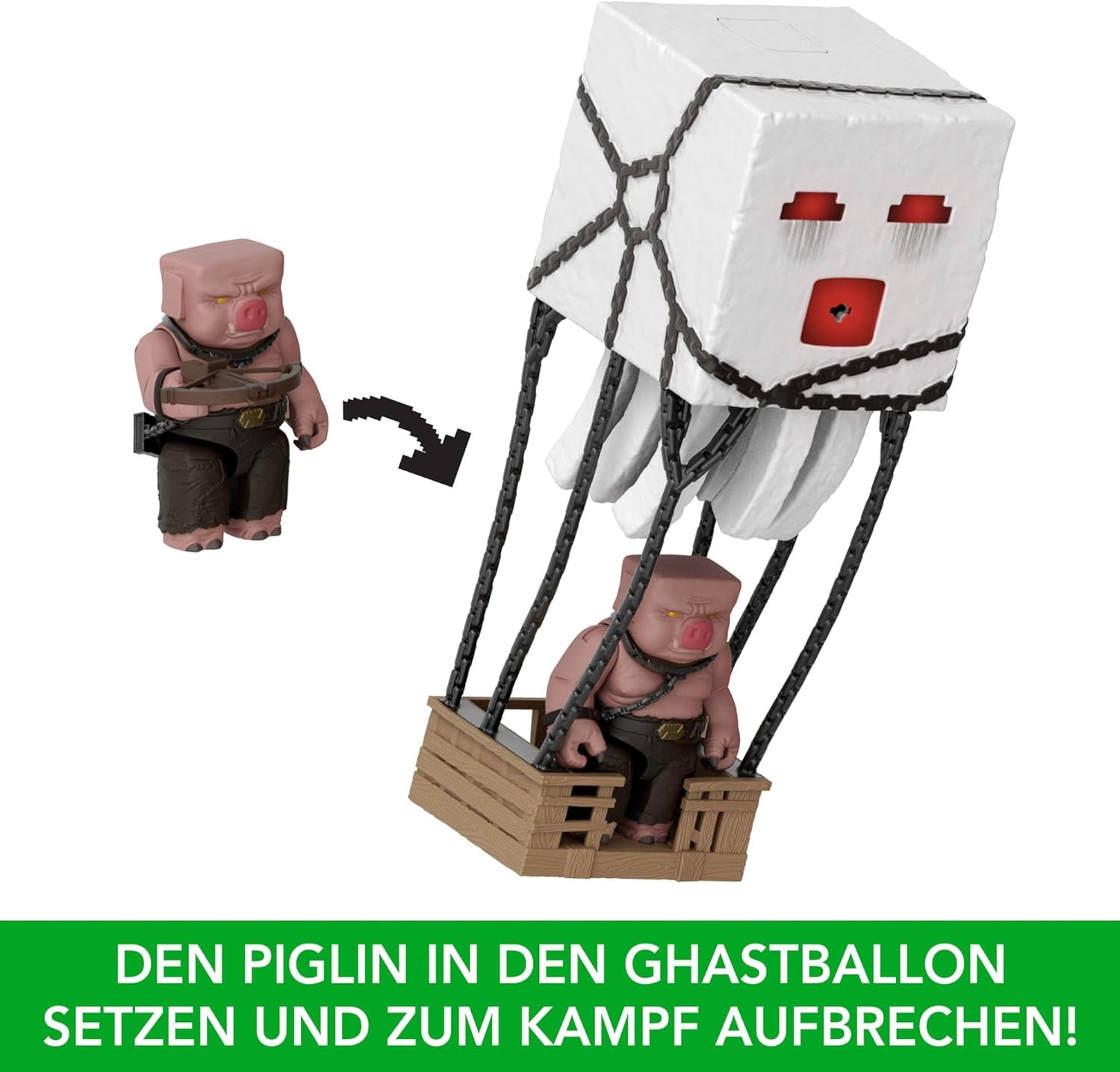 Mattel Minecraft Action Figure Set, Ghast avec attaque de feu, lumières, bruit, démarreur et projectile, Piglin Warrior, inspiré du film, JFB69 Figurines Naty Shop