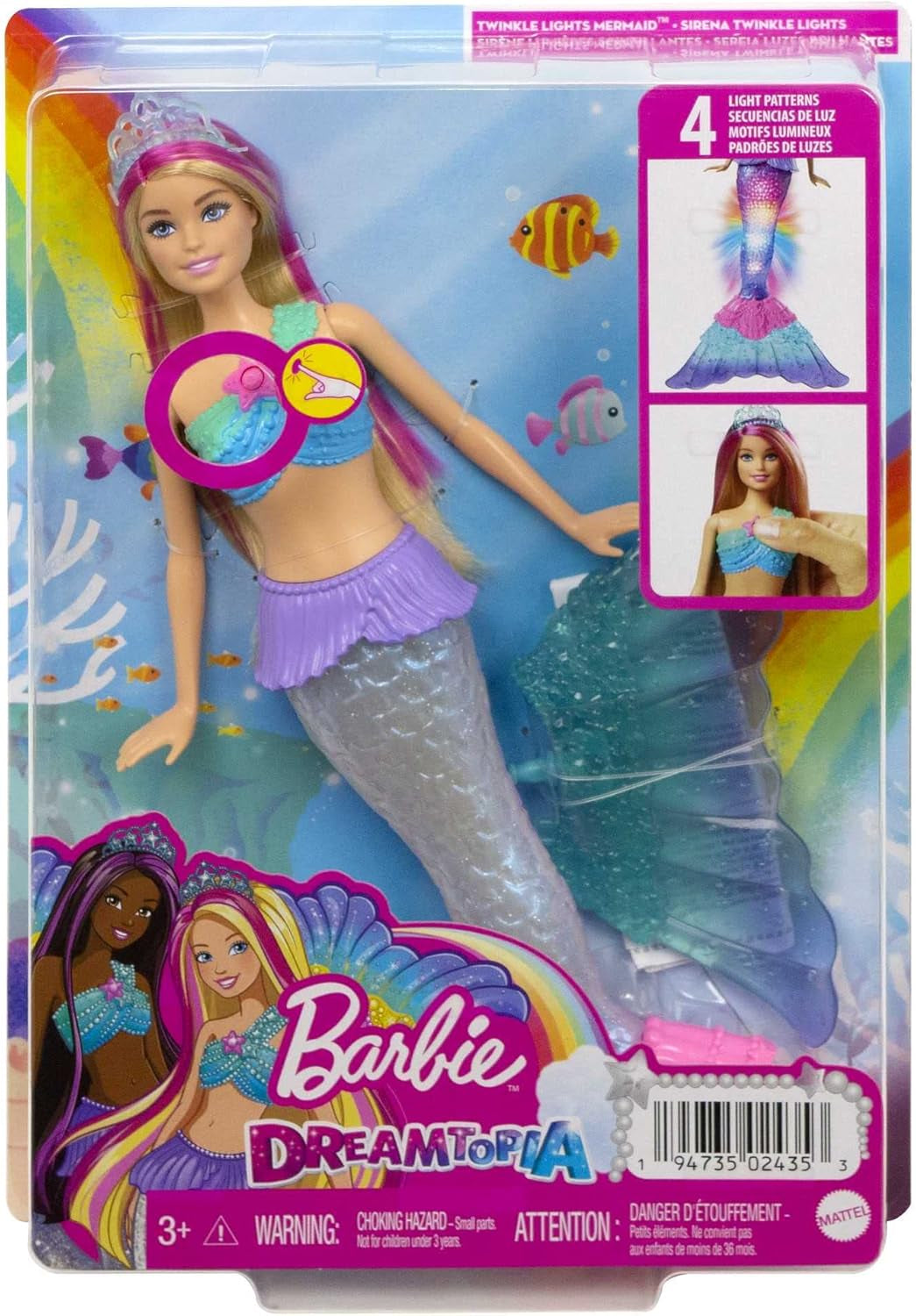 Barbie Dreamtopia Magic Light Mermaid Doll cu păr blond, păpușă Barbie cu coadă de sirenă, potrivită ca cadou pentru copii de la 3 ani, HDJ36 Papusi Naty Shop