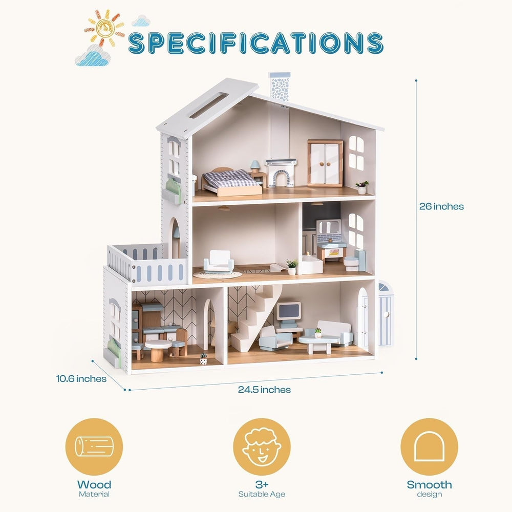 Maison de poupée en bois avec lumières, 3 étages, meubles et escaliers inclus, jouet pour maisons de poupées à partir de 3 ans Naty Shop