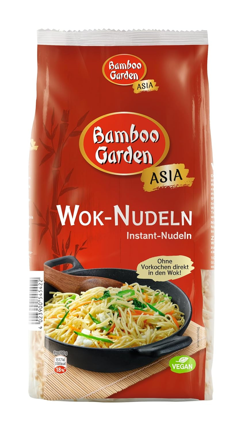 Jardin de Bambou - Nouilles Wok | Nouilles instantanées à l'œuf | Mélanger, aucune pré-cuisson nécessaire | Pour les plats asiatiques au wok | 250 g dans un sachet