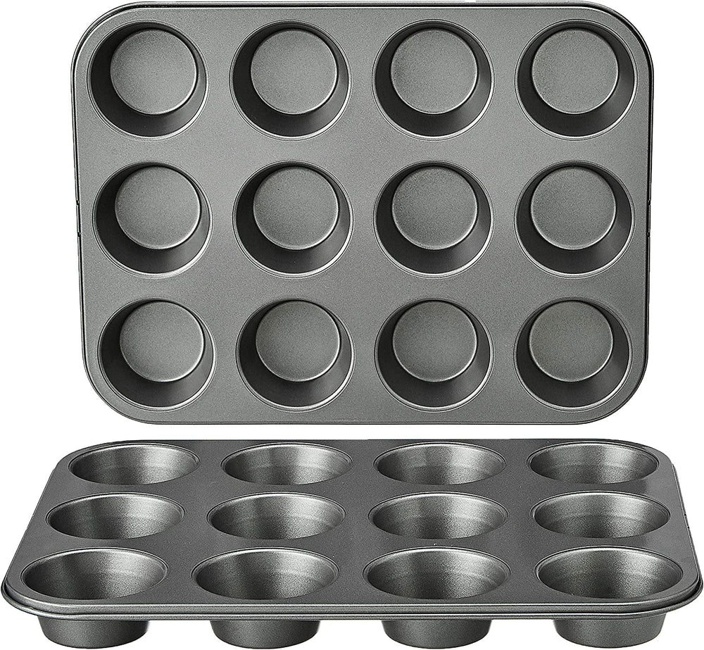 Plateau à muffins, antiadhésif, acier au carbone, paquet de 2, gris, 35 cm x 26,8 cm x 3 cm Moules et plateaux de cuisson Naty Shop Plateaux à muffins