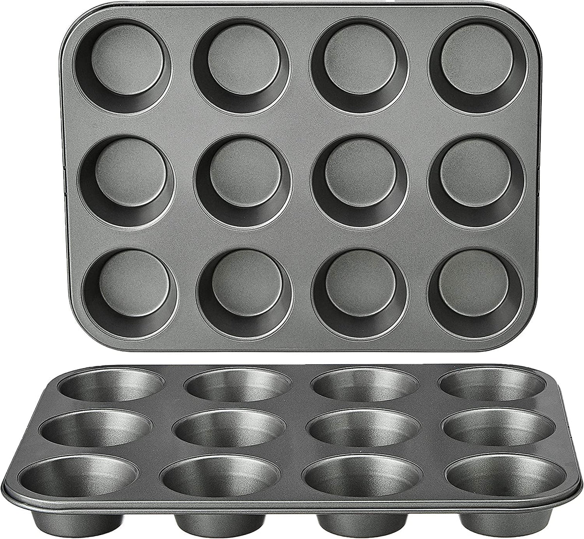 Plateau à muffins, antiadhésif, acier au carbone, paquet de 2, gris, 35 cm x 26,8 cm x 3 cm Moules et plateaux de cuisson Naty Shop Plateaux à muffins
