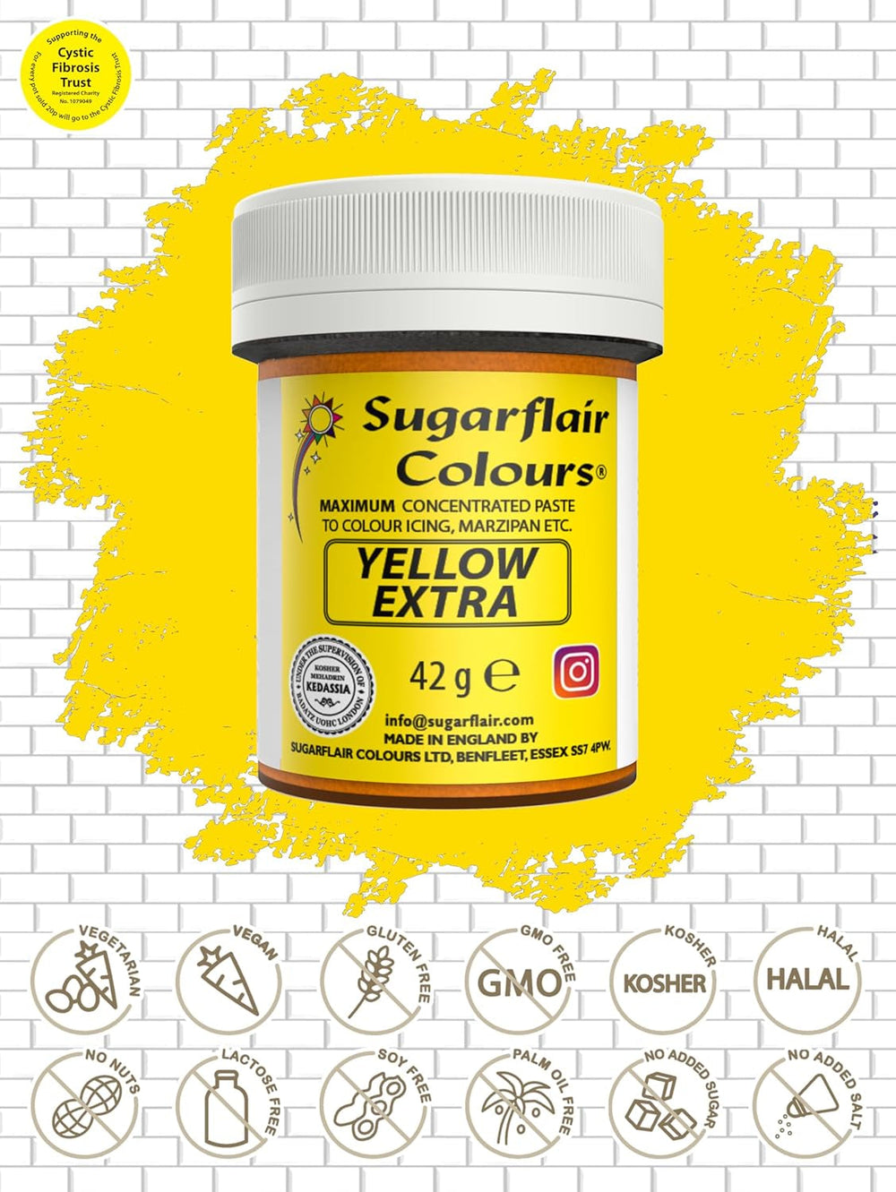 Colorant alimentaire Sugarflair Max Concentré Jaune Extra, colorant alimentaire très concentré pour pâte d'amande et fondant, colorant en pâte Max Concentrate - 42 g
