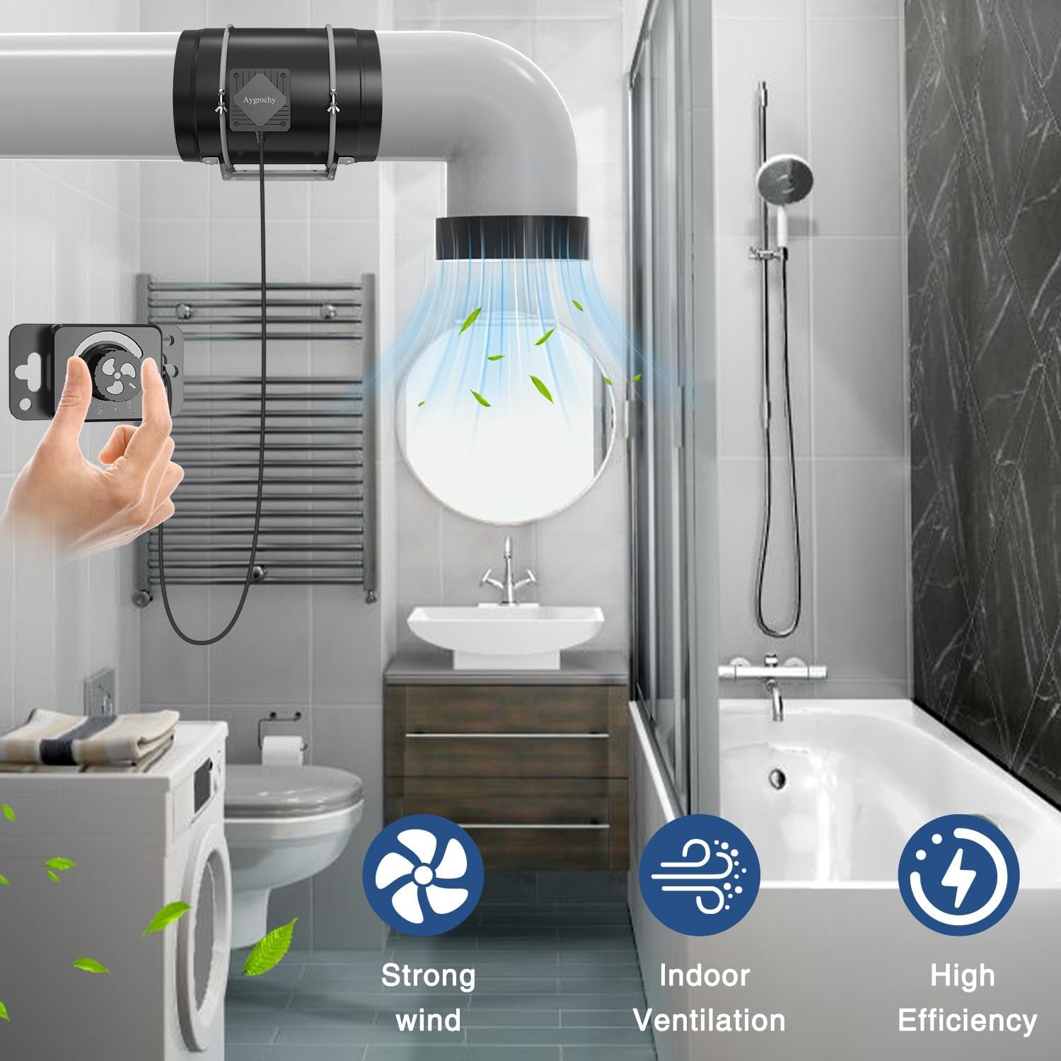 Aygrochy Ventilateur de conduit réglable 200 mm 70 W avec moteur EC pour chauffage, refroidissement, boosters, tentes de culture, culture hydroponique, ménage, ventilation et ventilateur d'échappement.