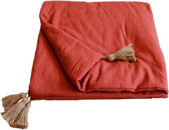 Enjoy Home - Couverture Terre Cuite Avec 4 Pompons En Jute - 90 X 190 Cm - 100% Coton - Oeko-Tex - Collection Panama Couettes et couettes Naty Shop Titre par défaut