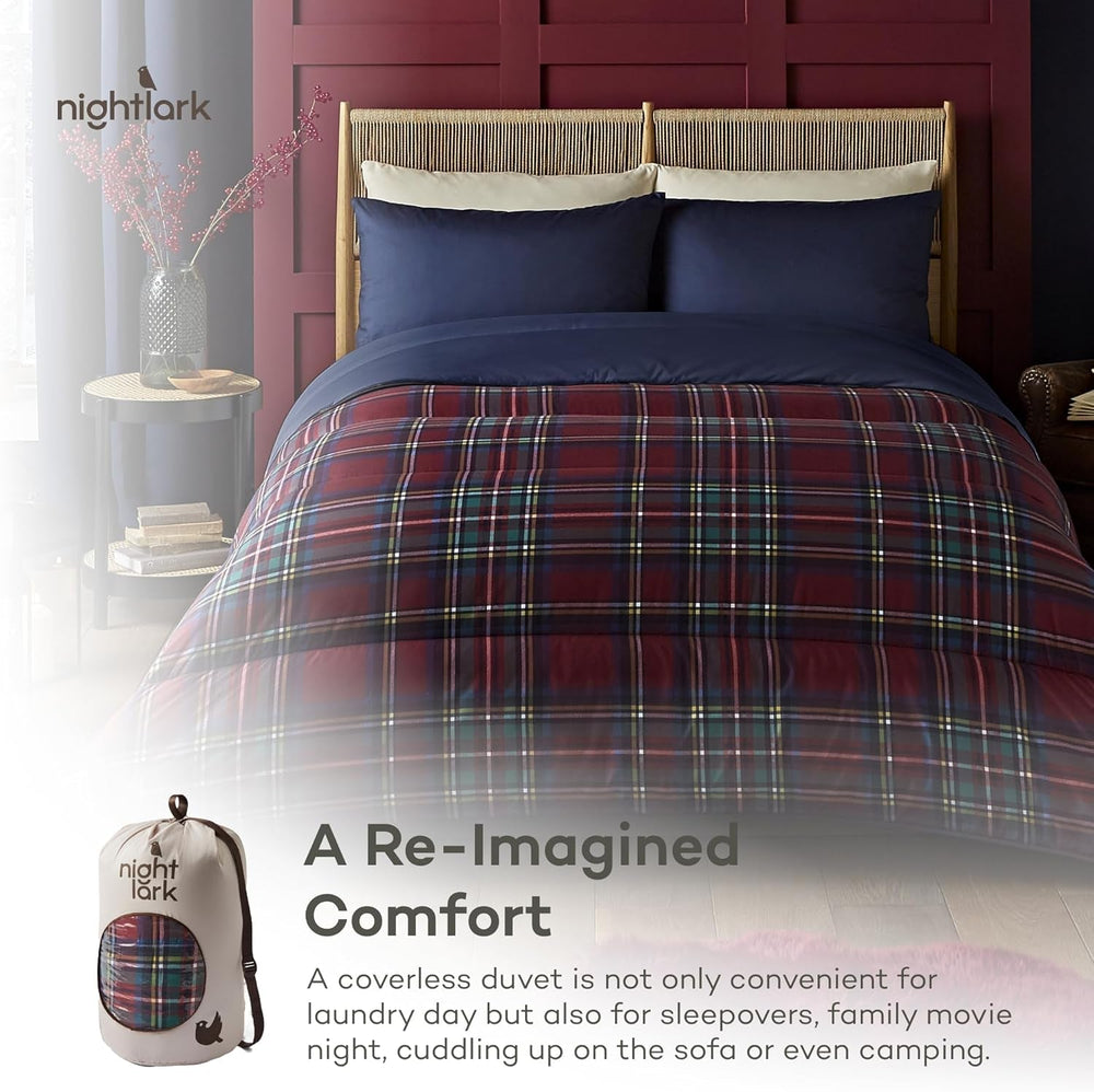 Night Lark Parure de lit et taie d'oreiller, 10,5 tog, simple, tartan rouge classique, literie de luxe, hypoallergénique, lavable en machine, couettes et édredons Naty Shop