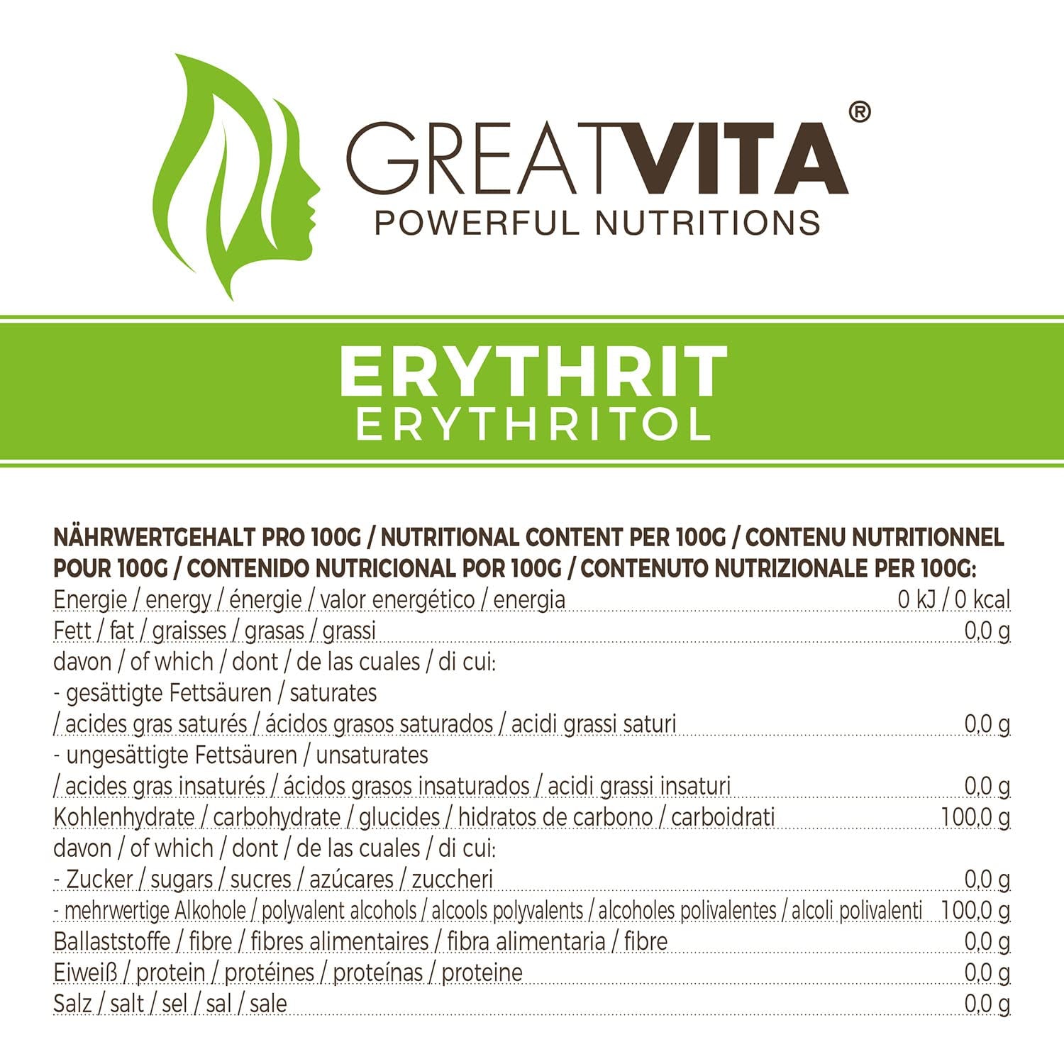 Greatvita Érythritol 1000 G | Süßungsmittel & Zucker-Alternative sans calories | Sans gluten, sans gluten et sans gluten | Idéal pour les desserts, les desserts et les édulcorants Naty Shop