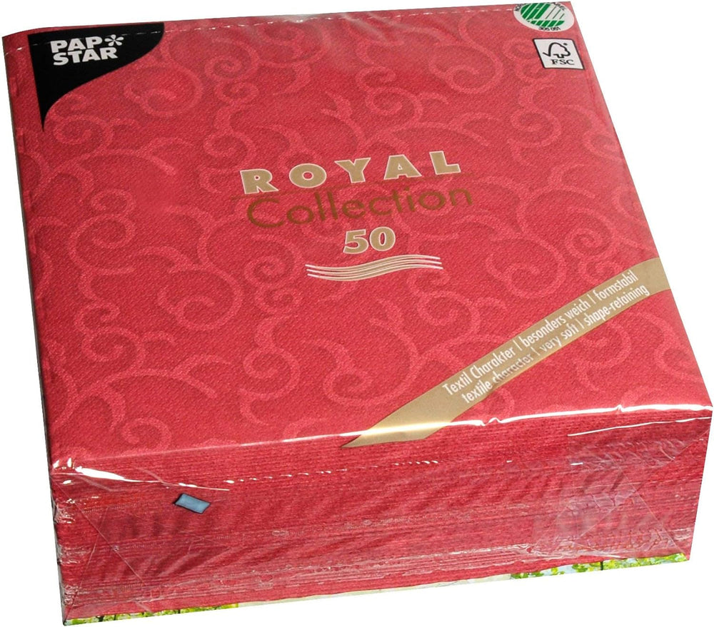 Papstar, 50 serviettes "Collection ROYAL" pli 1/4 40 Cm X 40 Cm Bordeaux "Casali", #84880
