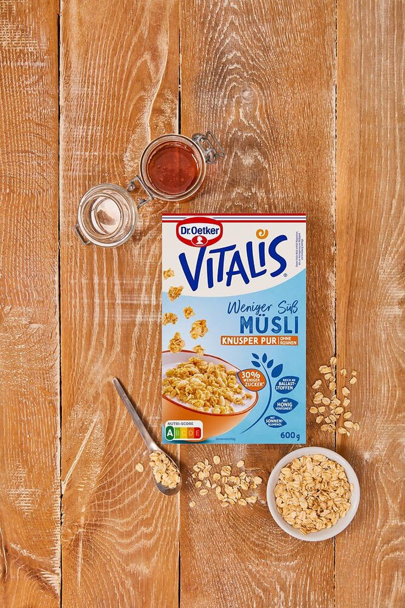 Dr. Oetker Vitalis Less Sweet Crunchy Pure : Muesli croquant avec 30 % de sucre en moins, paquet de 5 (5 x 600 g)