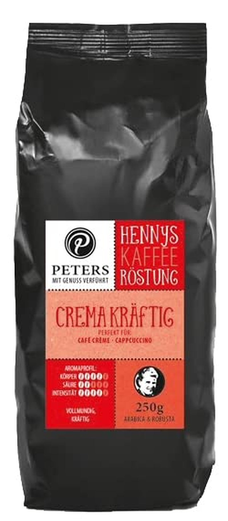 Peters, grains de café Arabica, idéal pour les machines entièrement automatiques Coffee Naty Shop 250 grammes Crème forte