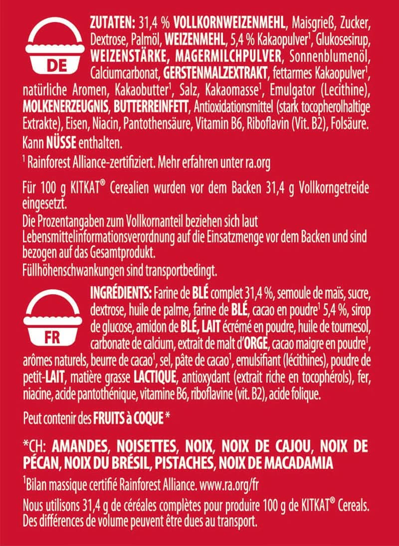 Nestlé KITKAT Céréales, céréales croustillantes pour petit-déjeuner avec gaufrettes Kitkat, paquet 8 x 550 grammes Céréales Naty Shop