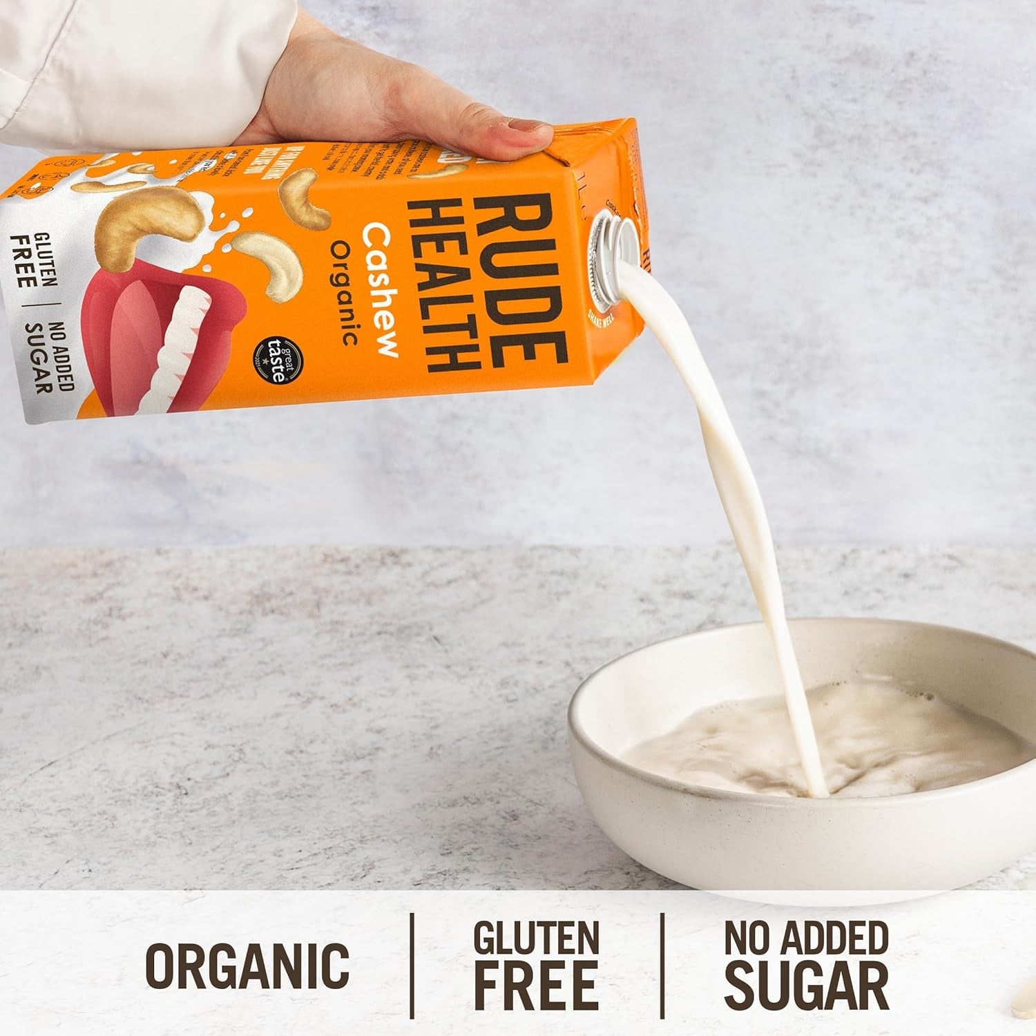 Rude Health 6 x 1 Liter Bio-Cashew-Drink, 100% natürliches Bio-Getränk, glutenfrei, ungesüßt, preisgekrönt, gesund & vegan, 100% recycelbare Verpackung