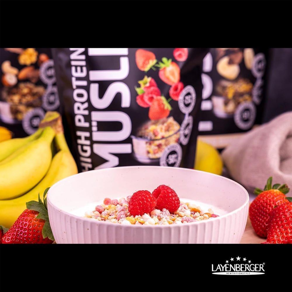 Layenberger 3K Muesli riche en protéines, 50 % d'œufs blancs et 18 % de Kohlenhydrate - Emballage individuel (1X 390 G) - Schoko-Nuss Cereale Naty Shop