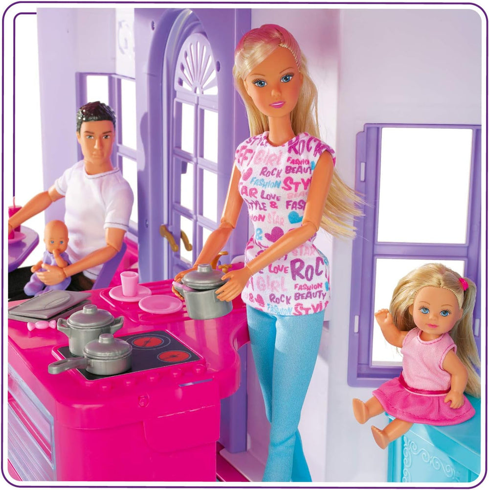 Simba 104661996 - Steffi Love Dreamhouse, grande maison de jeu, 4 pièces, sans marionnettes, 84 cm de haut, deux étages, cloche fonctionnelle, maisons de poupées pliables Naty Shop