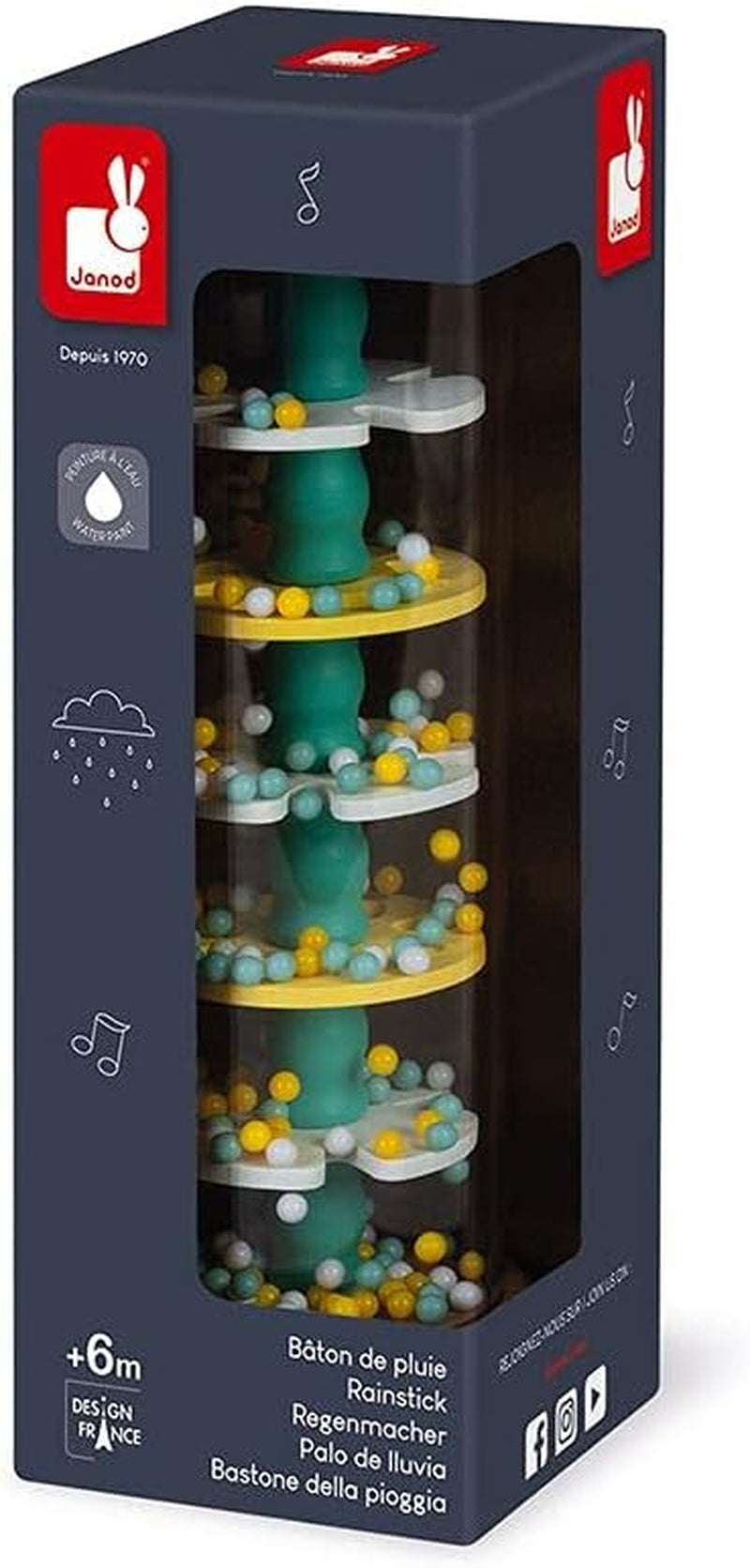 Janod - Faiseur de Pluie en Bois - Collection Pure - Jouet pour bébés et petits enfants - Développement de la motricité fine Stimulation visuelle et acoustique - Coloration à l'eau - Dès 6 mois, J05193 Jouets pour bébé Naty Shop