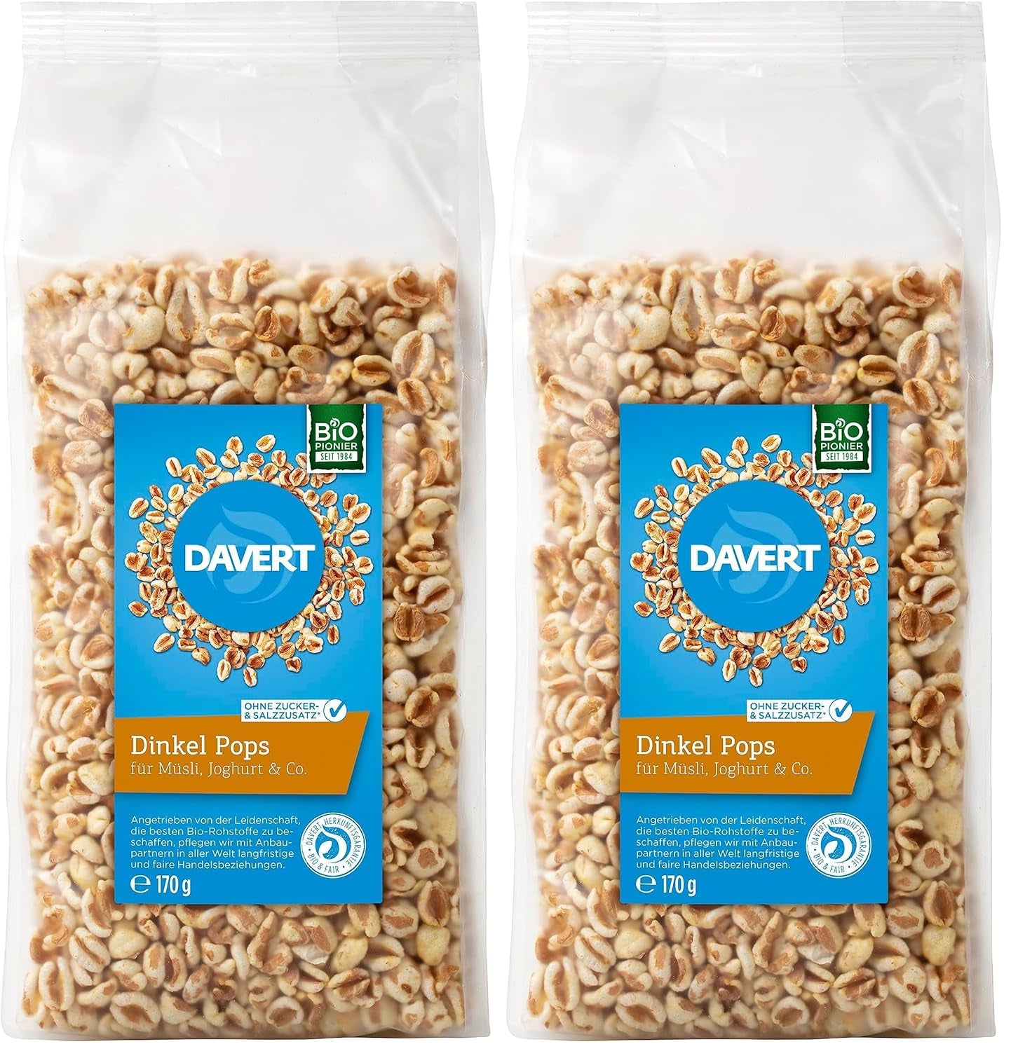 Sucettes d'Épeautre Davert 170 g – Haricots d'épeautre expansés aromatisés, aérés et légers au goût délicat de torréfaction – Qualité 100% Bio Davert (1 x 170 g)