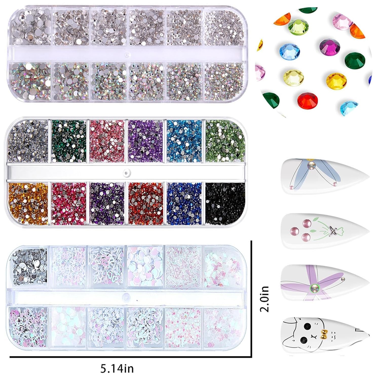 4200 Pièces Strass Nail Art, 36 Couleurs Pierres Paillettes, Pierres de Décoration d'Ongles pour Accessoires Nail Art et Strass Cristal Clair avec Pincette de Sélection de Strass et Stylo de Notation